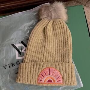 Virginia Wolf NYC soft pom pom beanie hat NWT